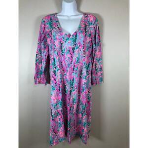 Lilly Pulitzer Tessa Dress Seaweed Samba V Neck 3/4 Sleeve Cotton Size XL